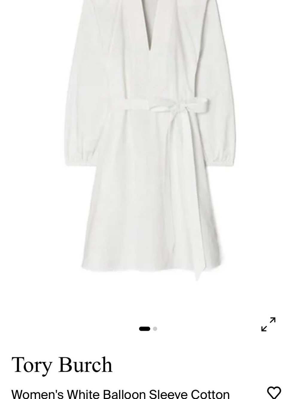 Tory Burch White V-Neck Tie-Waist Balloon Sleeve Dress